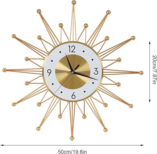 Miniatura 3 de Reloj de pared grande silencioso de 19.6 pulgadas para decoración de sala de estar, reloj de pared dorado con forma de explosión de sol y estrella,