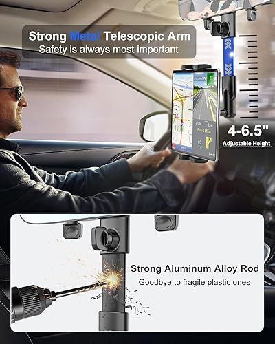 Miniatura 3 de Soporte para tablet de espejo retrovisor para automóvil con espejo trasero HD extra de 11.6 pulgadas, brazo telescópico de metal, soporte para