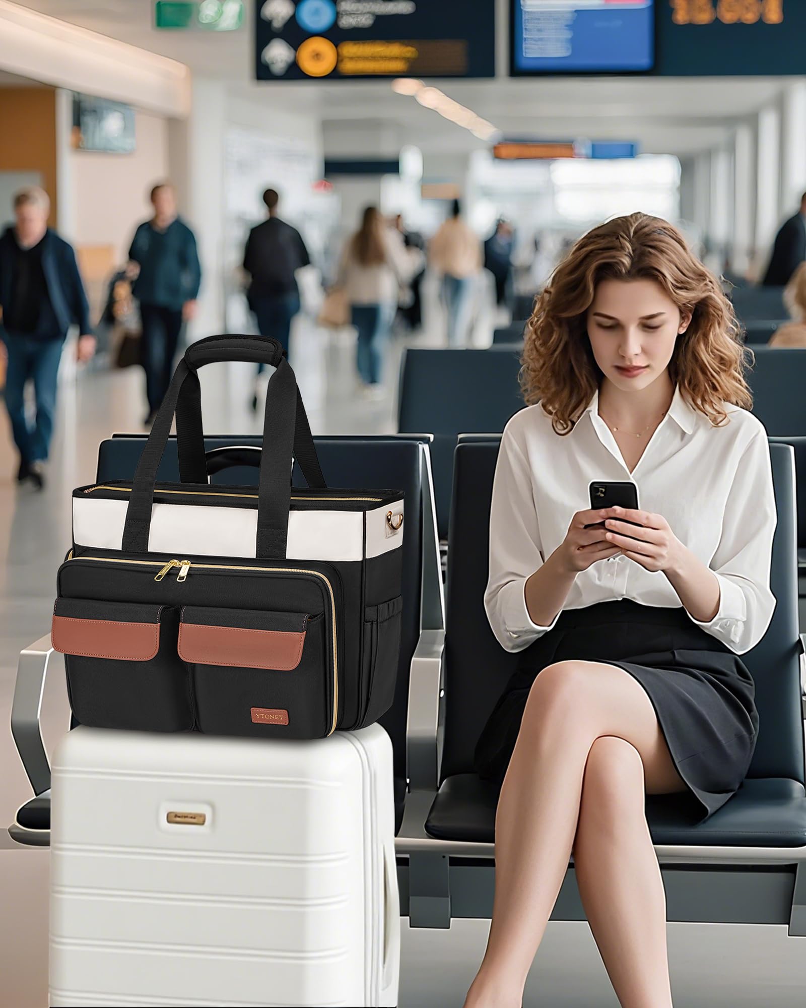 Ytonet Borsa Porta PC Donna 15,6 Pollici, Borsa Lavoro Donna Capiente con Scomparto Imbottito e Organizer a Soffietto, Borse Insegnante Impermeabile per Ufficio, Università, Infermiere, Nero