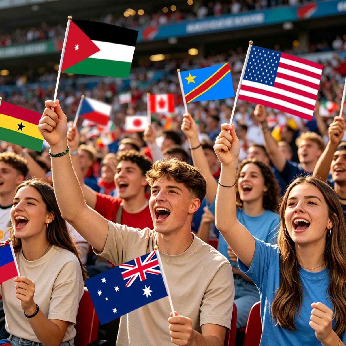 Bandera de Mano Copa del Mundo 2026 Fútbol, 48 Banderas de 48 Países, Decoración para Fiestas