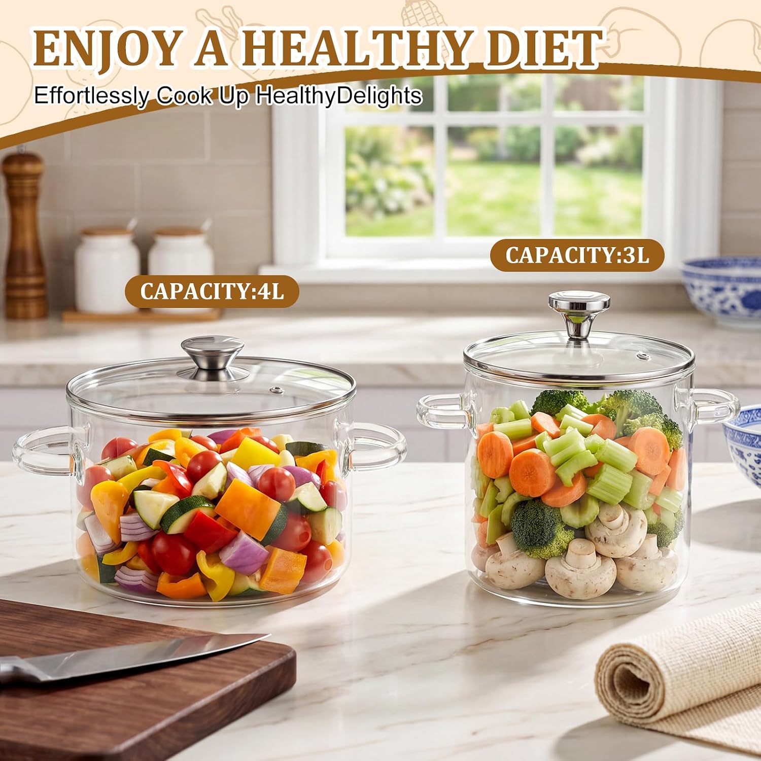 Sawysine 3.2QT/3L Large Glass Simmer Pot with Lid and Handle