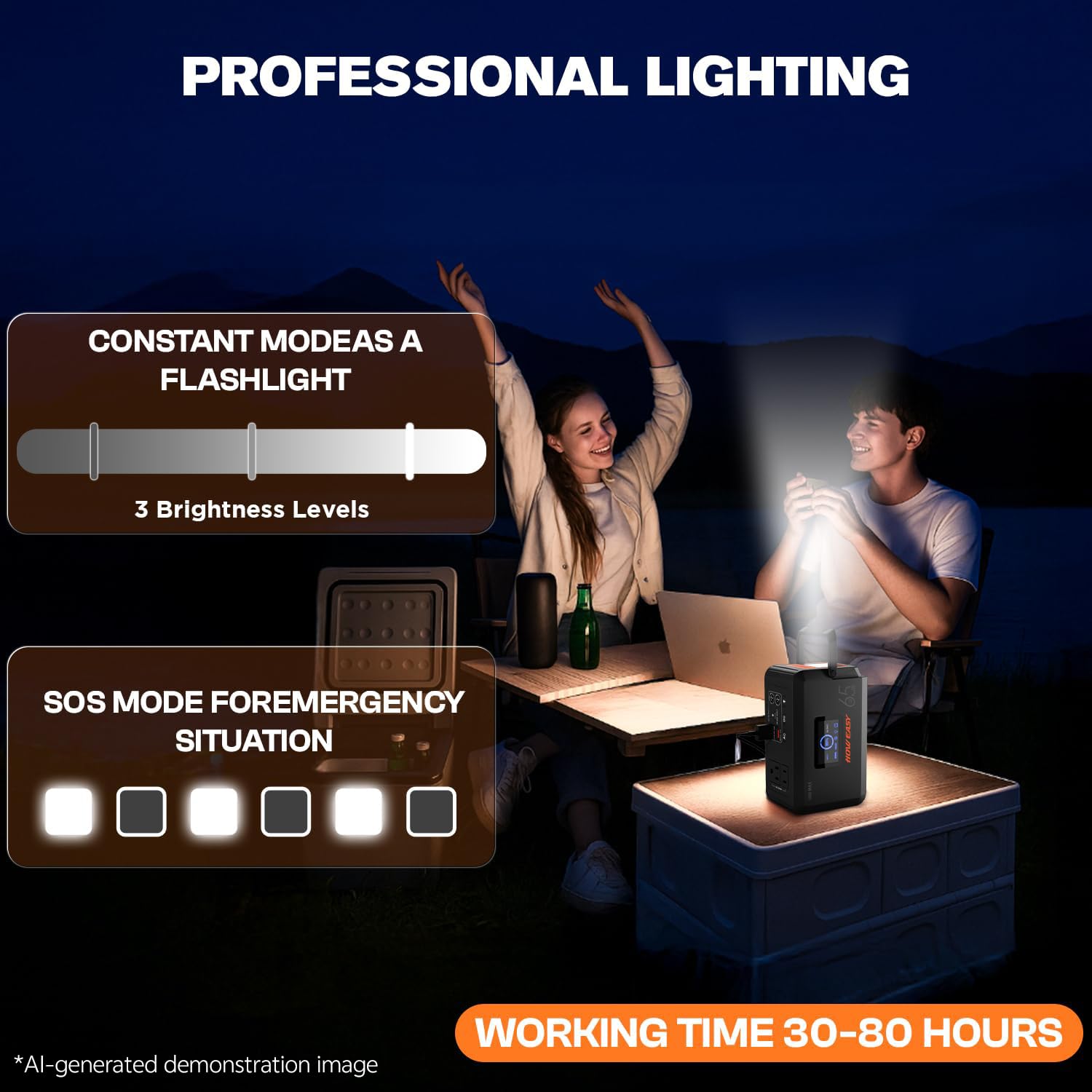 HOWEASY - Estación de energía portátil de 98 Wh, 135 W (pico de 200 W), generador solar, toma de CA de 110 V y salida PD de 65 W, batería de litio con luz LED para camping, respaldo en el hogar