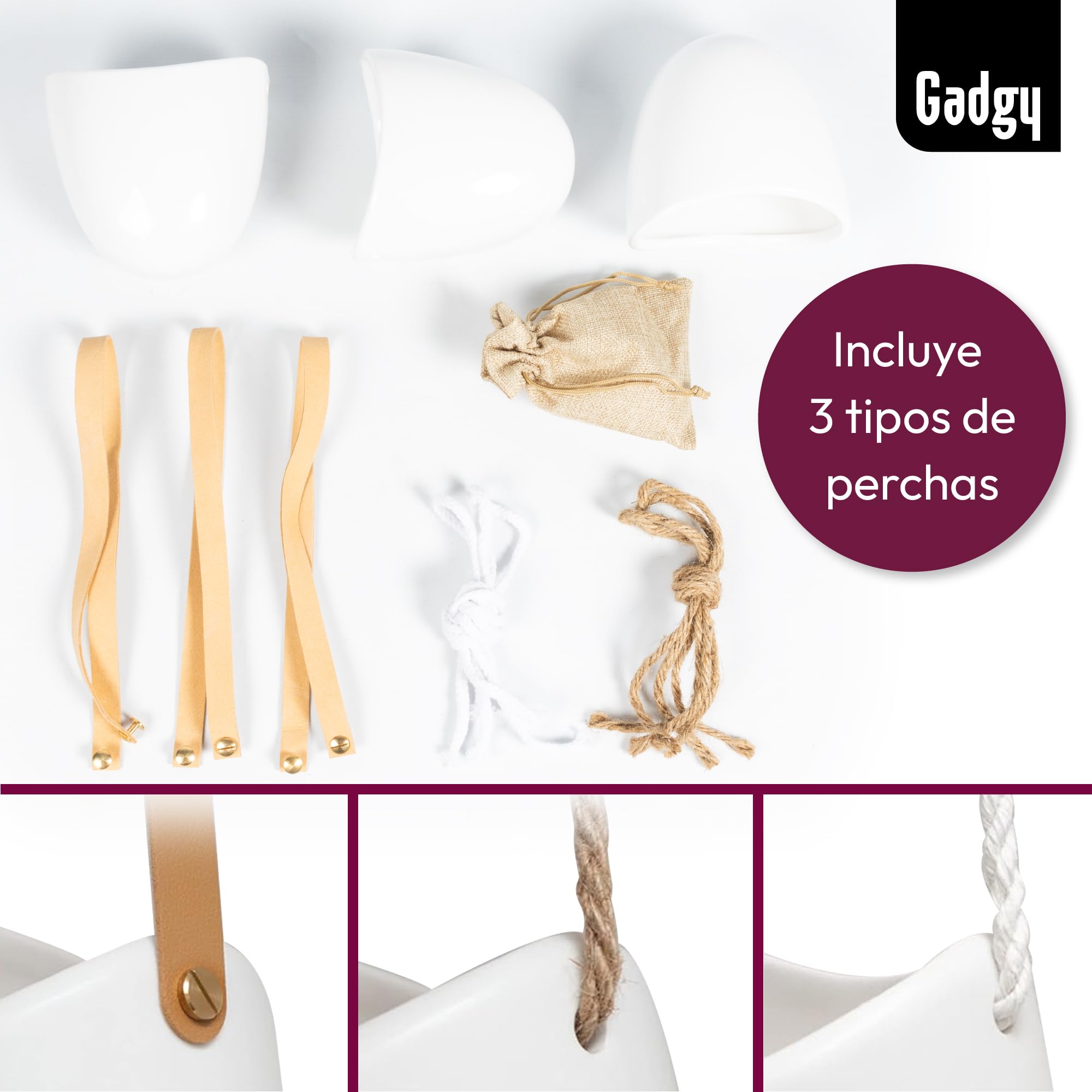 Gadgy Macetas Colgantes | Set di 3 Macetas para Colgar | Macetero Colgante | Maceteros Colgantes | Adornos para Cocina | Plantas Colgantes Interior | Decoracion terraza |Macetero Pared