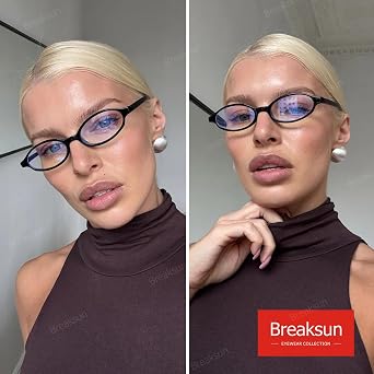 Breaksun Retro Small Oval Glasses for Women Men 90s Small Face Blue Light Eyeglasses Cosplay Y2K Fake Glasses