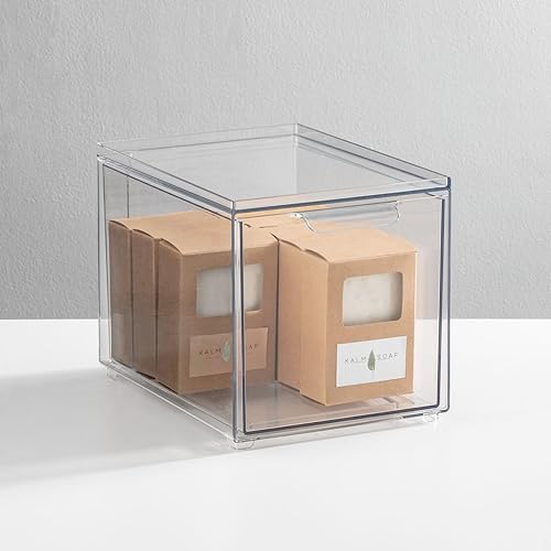 Miniatura 2 de mDesign Almacenamiento de baño apilable de plástico con cajón organizador extraíble para gabinete, tocador, estante, armario, armario u organización