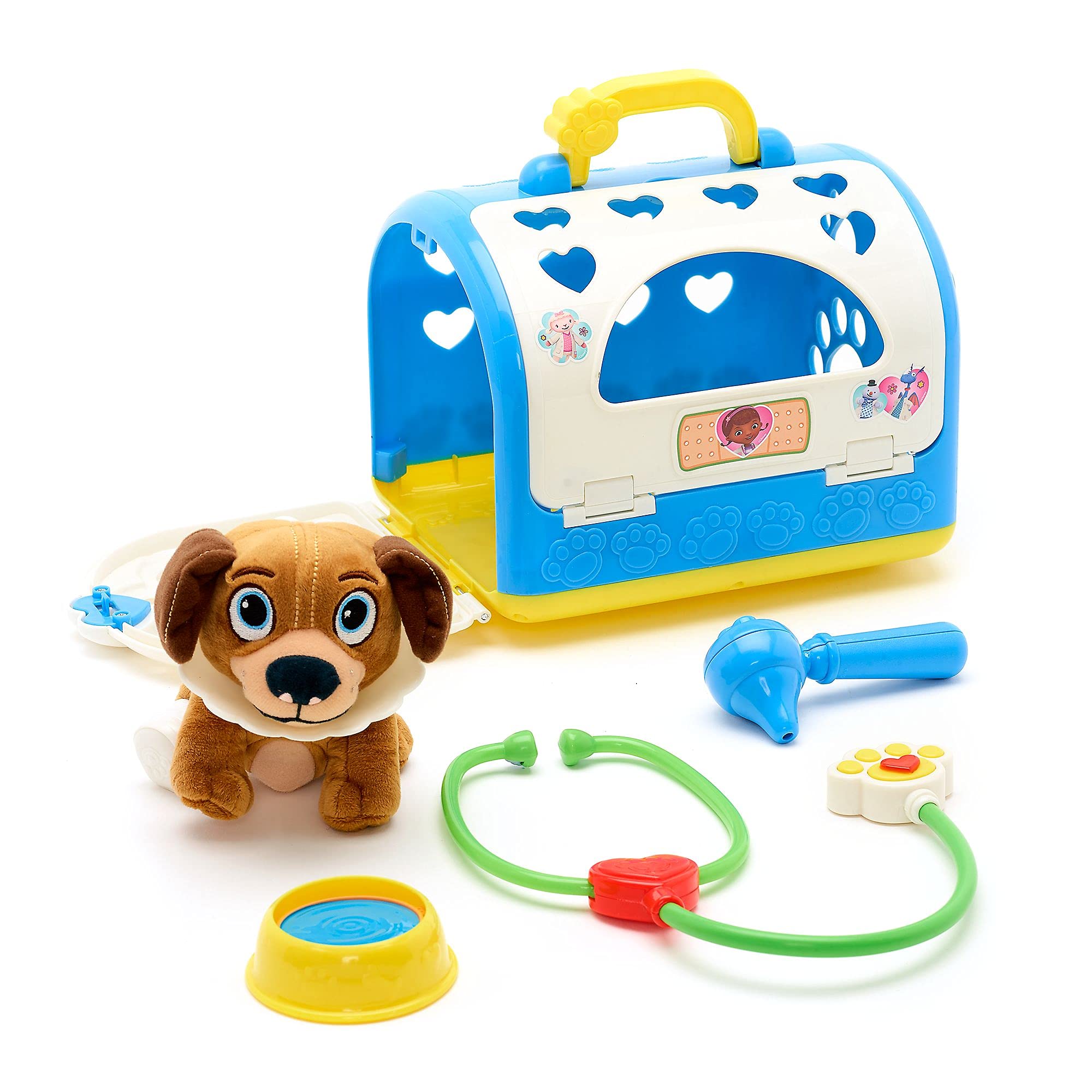 Disney Store Official Doc McStuffins 7pce Puppy Pet Carrier - Includes pet carrier, soft cuddly puppy and 5 accessories: cone collar, paw cast, stethoscope, otoscope, and food bowl - For Ages 3+