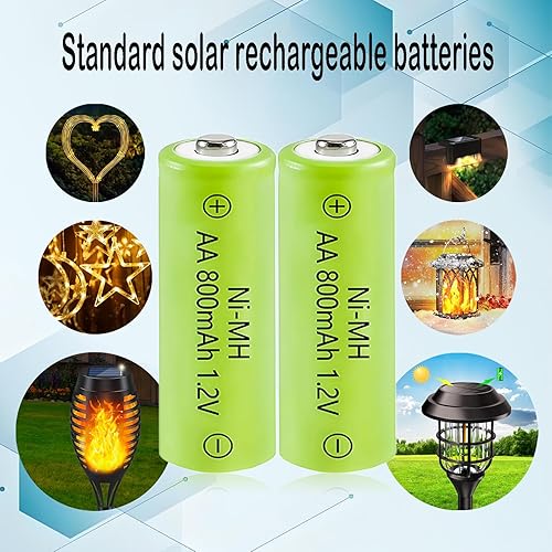 Miniatura 3 de Baterías recargables de 1.2 V AA tamaño 800 mAh, doble A, batería NiMH precargada de alta capacidad para luces solares de jardín, antifugas,