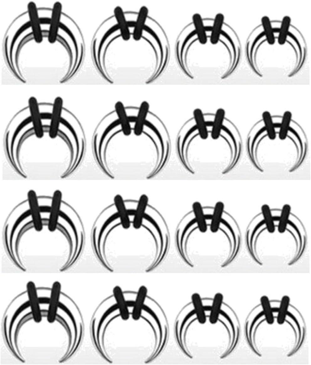 8 Pair Set of Silver 316L Surgical Steel Pinchers Tapers Horseshoes Crescents for Ear and Septum Stretching