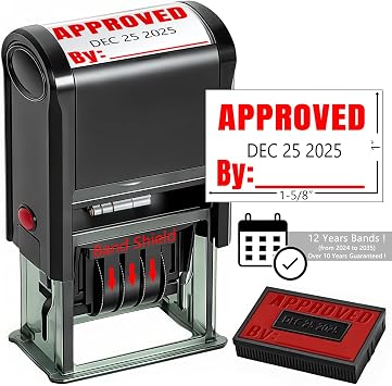 Date-Stamp Self Inking Office Stamps for Business Supplies, 12-Year Bands 2-Colored Ink 2025 Approved with Date