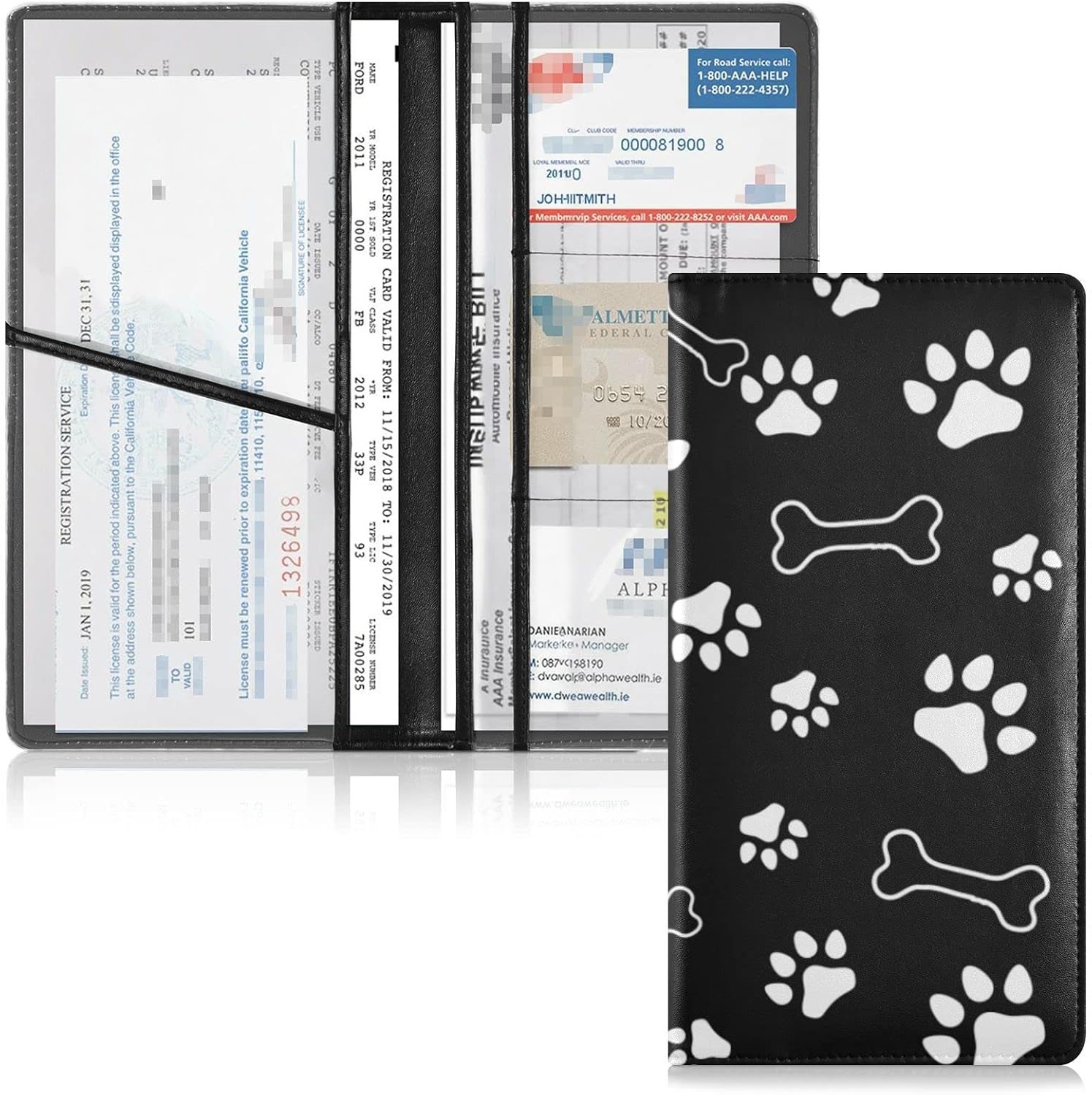 Dog Paw Premium Car Registration and Insurance Holder,Vehicle Essential ID Document Card Holder for Leather Automobile Glove Box Card Organizer Wallet for Womens Mens