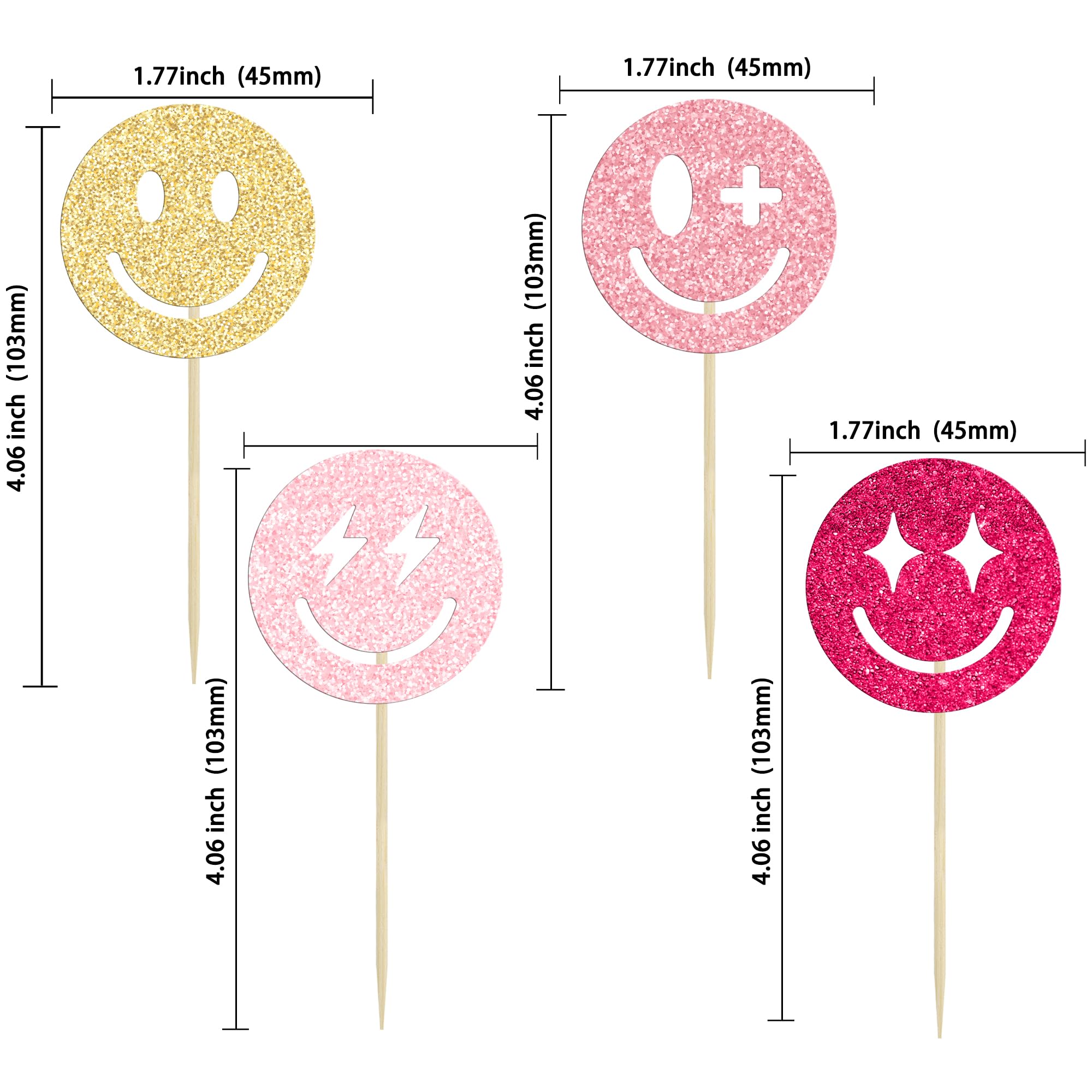 Ephlyn 24Pcs Smile Face Cupcake Toppers Glitter Cut Face Cupcake Picks Smile Cupcake Toppers For Baby Shower Birthday Party Cake Decorations Supplies Pink