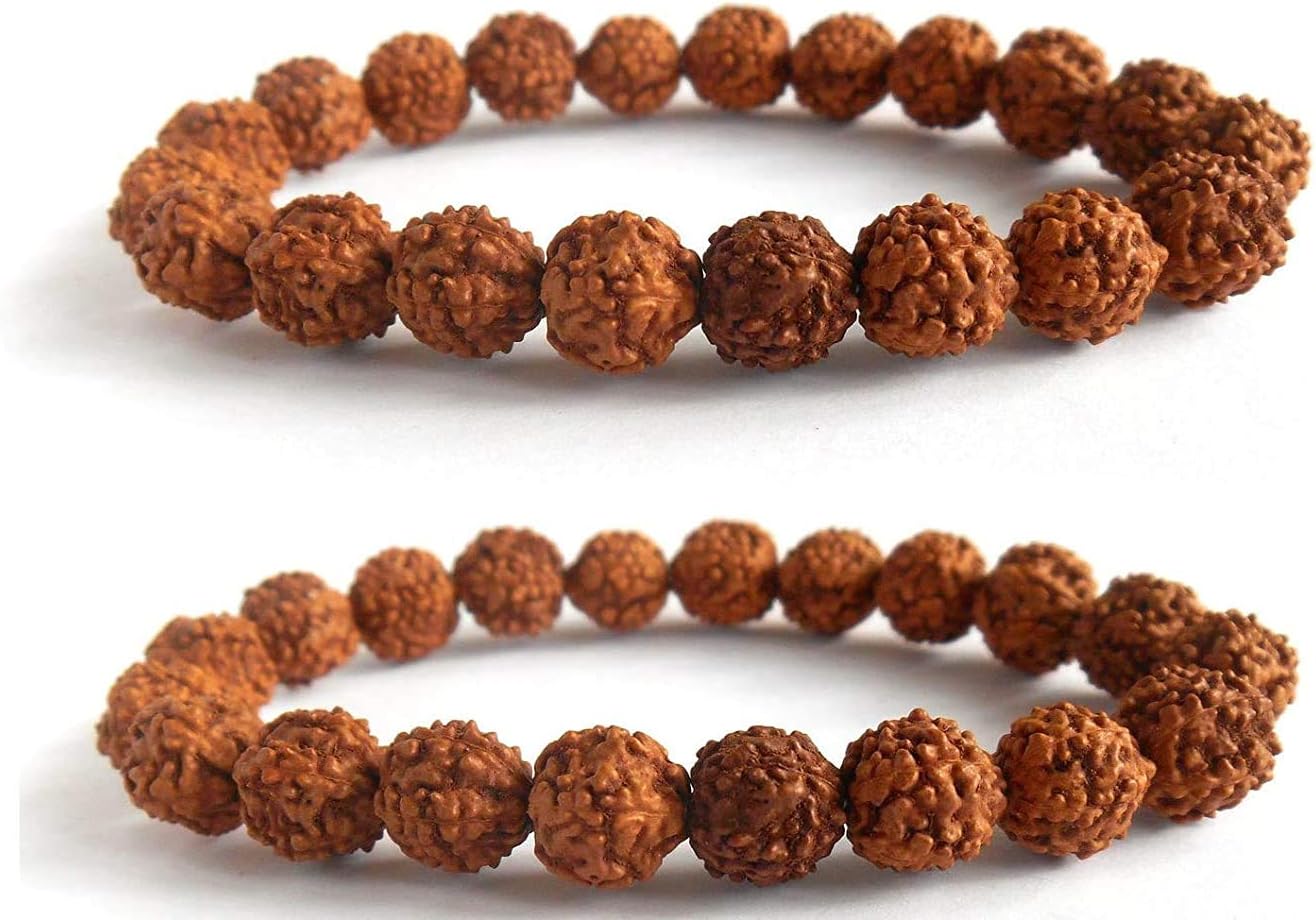 5 Mukhi Rudraksha Bracelet Combo of 2 | Five Faced Rudraksha Beads | Natural and Original | 8.00 mm Bead Size | Stretchable | Free Size | For Men and Women