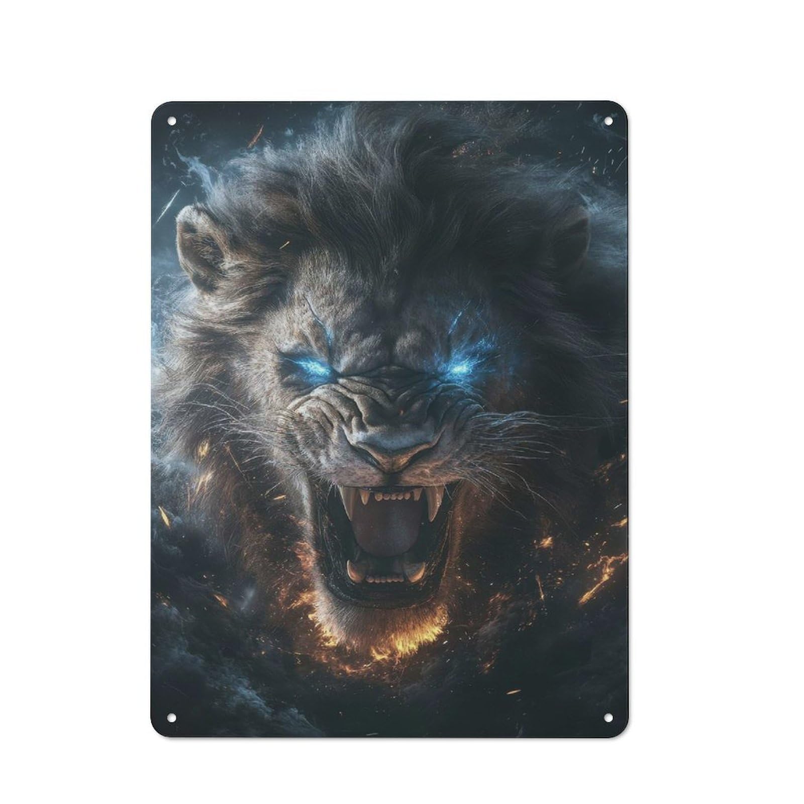 Retro Metal Sign 40x30cm Featuring Fiery Lion Roar, Home Bar Decor for Pub, Home Bar, Shed Or Man Cave