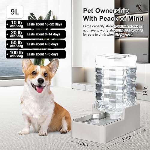 Miniatura 2 de RIZZARI Dispensador de agua para mascotas de acero inoxidable: cuenco de gravedad automático a prueba de fugas de 8L grande para gatos perros uso