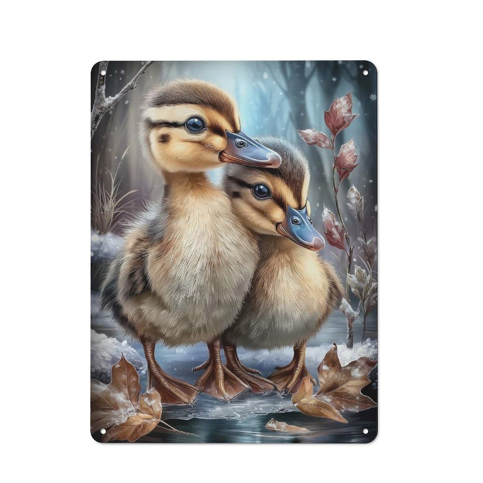 Junmoney Style-15 Two Ducklings In Winter Scene Rustic Metal Sign 40X30cm For Garden Room Or Summerhouse, For Themed Interiors In Garden Rooms And Summerhouses