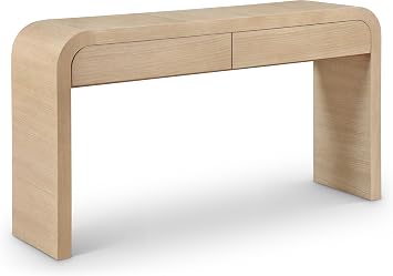 Meridian Furniture 272-S Cresthill Collection Mid-Century Modern Console Table with Oak Wood, Natural White Oak Finish, Curved Art Deco Design, 54" W x 14" D x 30" H, White