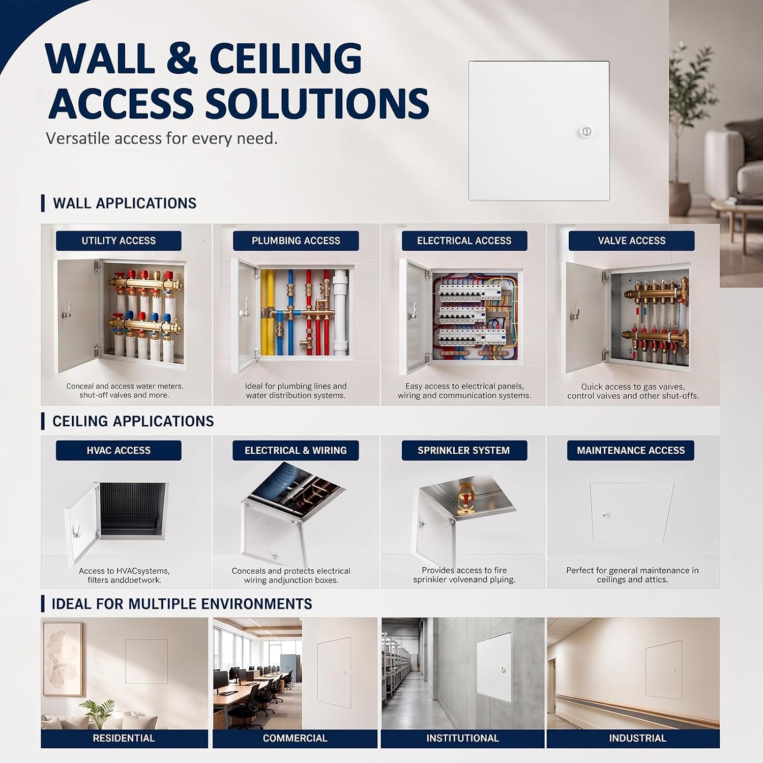 Sosation 12 x 12 Inch Drywall Access Panel with Cam Latch Lock, Flush Mount