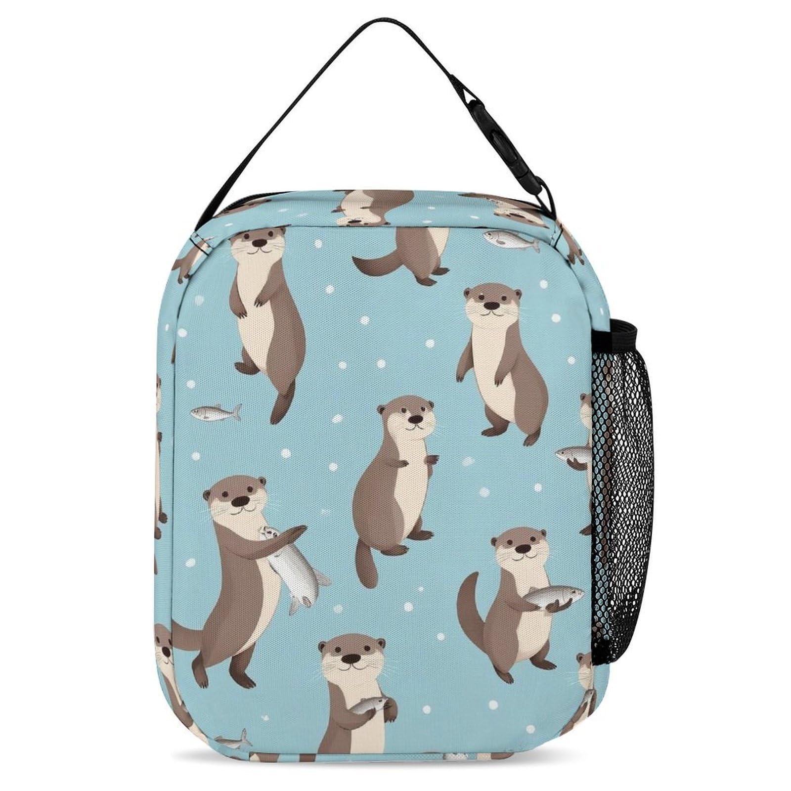 Sac à dos léger avec sac de rangement pour le déjeuner, motif loutre et poisson (lot de 2) et maquillage.