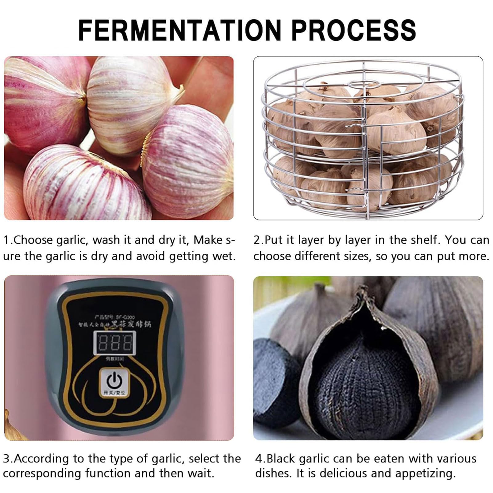 Máquina fermentadora automática de ajo negro, máquina inteligente para hacer yogur y natto con estante de 2 niveles, apagado de memoria de 5 horas, perfecto para uso doméstico en la cocina