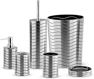 LIVIVO Stylish 6pc Bathroom & Sink Accessory Set - Modern Vanity Organiser Kit Include Tumbler, Toothbrush & Toilet Brush ...