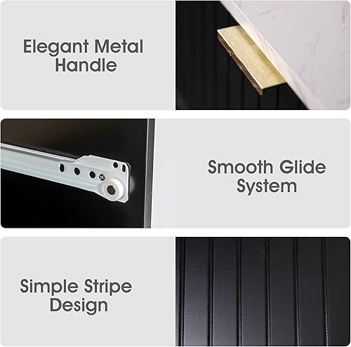 Miniatura 3 de Anbuy Cómoda de mármol blanco con 4 cajones para dormitorio, cajón superior de mármol sintético con asas doradas para dormitorio, sala de estar,