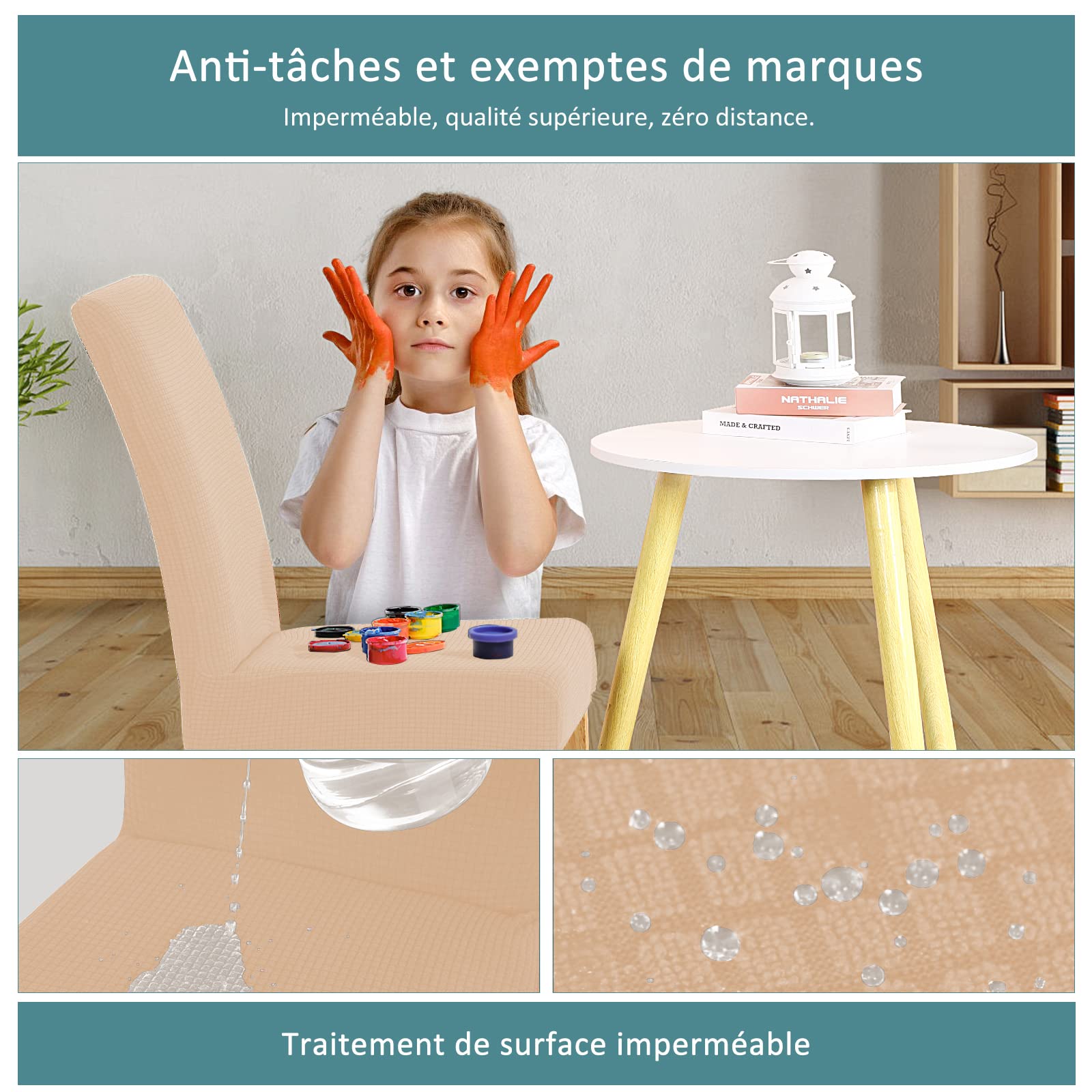 CMAKER Lot De 6 Housses De Chaise Hydrofuges Ivoire - Extensibles Et Élégantes Pour Salle à Manger