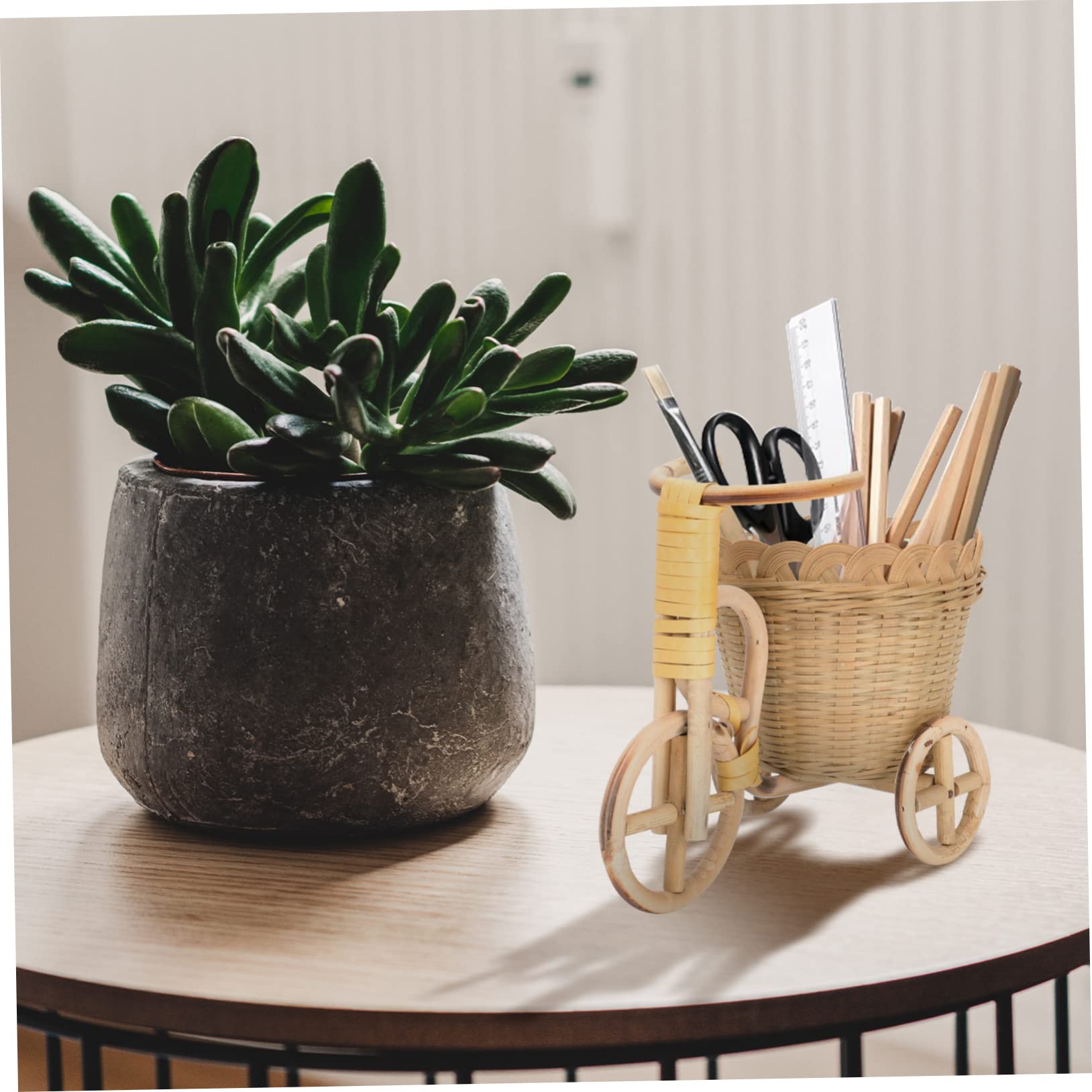 ABOOFAN 2 Stück Woven Pen Tricycle Organizer aus Natürlichem Dekorative Aufbewahrungskorb für Blumen Stifte und Kleine Gegenstände für Rustikale und Moderne Einrichtungsstile