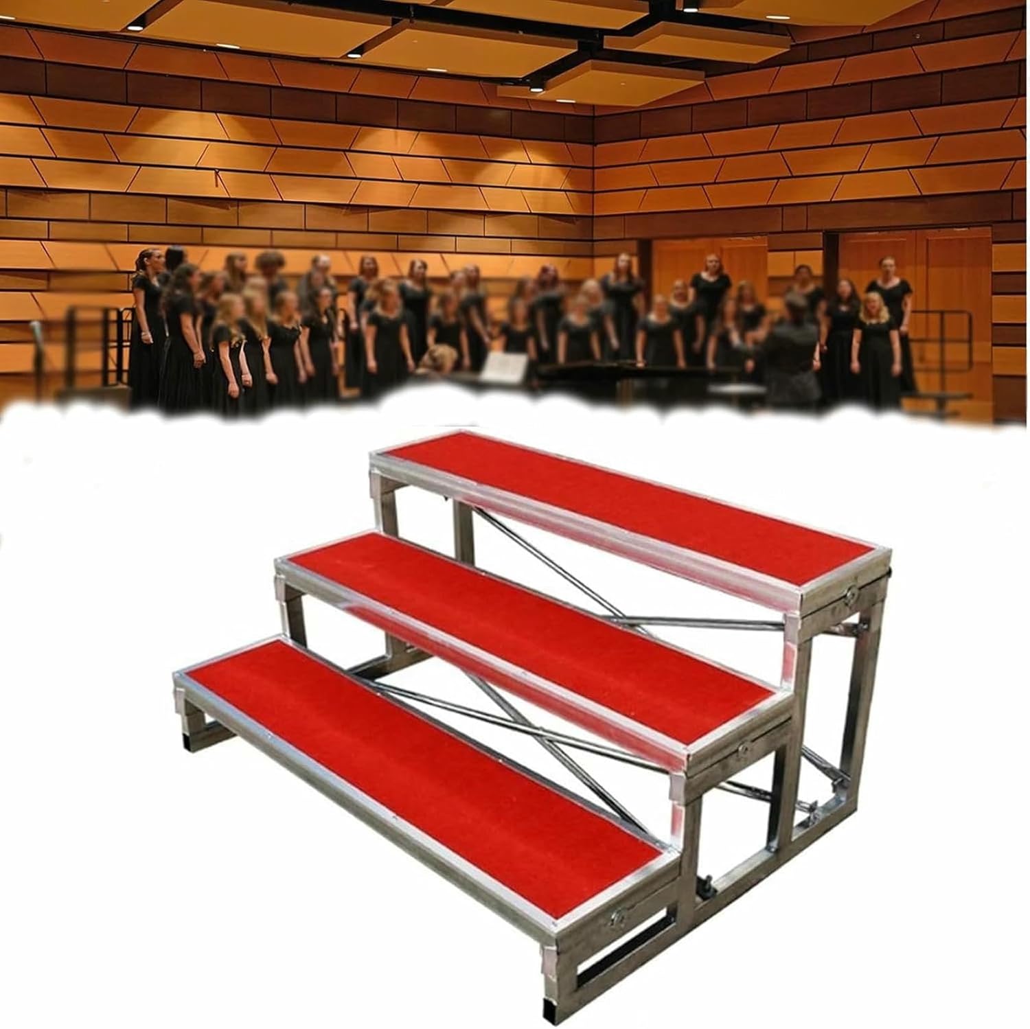 Choir Risers Step, Portable Heavy-Duty Choral Riser Stand, Group Shot Staircase Platform for Church School Performances Corporate Events Award Ceremonies