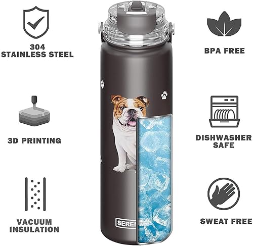 Miniatura 6 de Botella de agua de acero inoxidable de pastor australiano, 24 onzas, con popote desmontable a prueba de derrames, botella de agua aislada al vacío