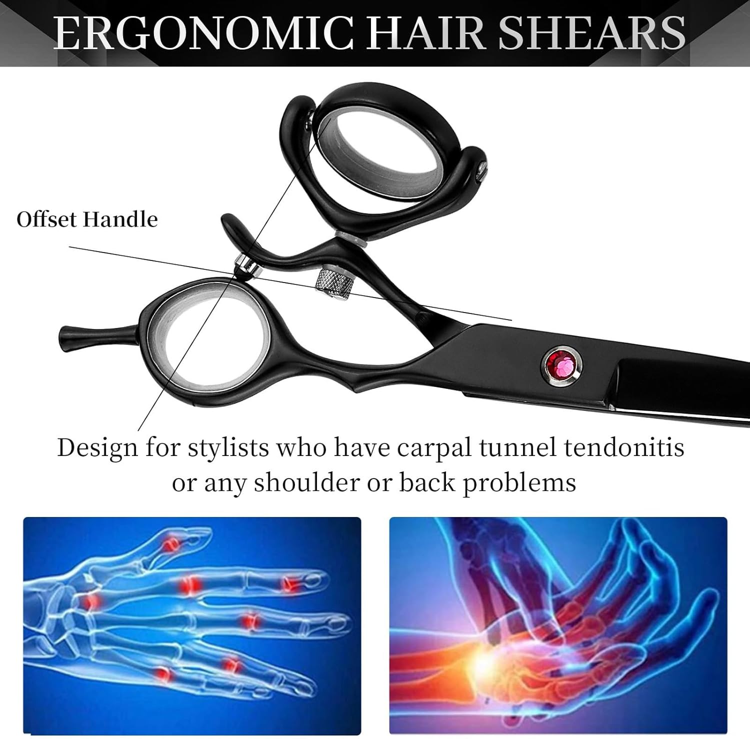 Swivel Thumb Shear Scissors, Hairdresser Swivel Thumb 6 Inch Japan Stainless Hair Cutting Scissors Thinning Shears Black Hair Shear Styling
