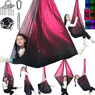 HiChrote Sensory Swing for Kids 300lbs Indoor Outdoor Therapy Cuddle Swing - Calming for Autism ADHD SPD, Space Pink Hammock Kit