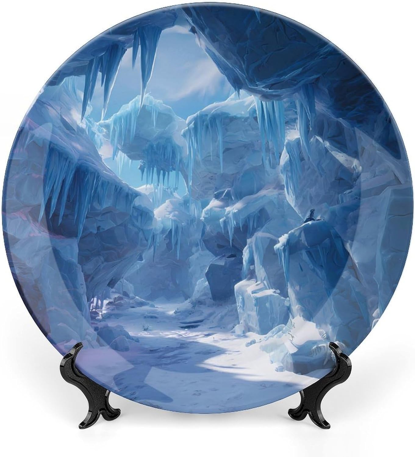 Glacier Cave Ice Winter Decorative Plates for Display Ceramic Plate Tray with Stand Hanger Home Decor