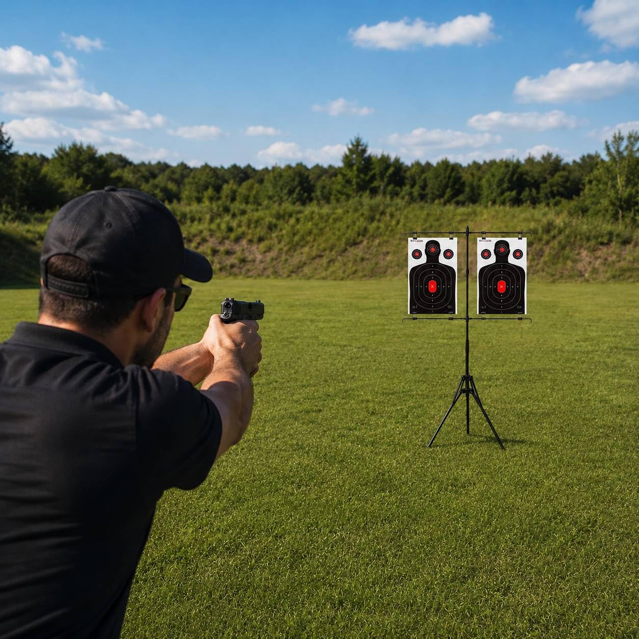 Supporto per bersagli con treppiede estensibile fino a 150 cm – Ideale per Airsoft, armi ad aria compressa, pallini di piombo e sfere in acciaio. Compatibile con bersagli fino a 30 x 30 cm. pieghevole