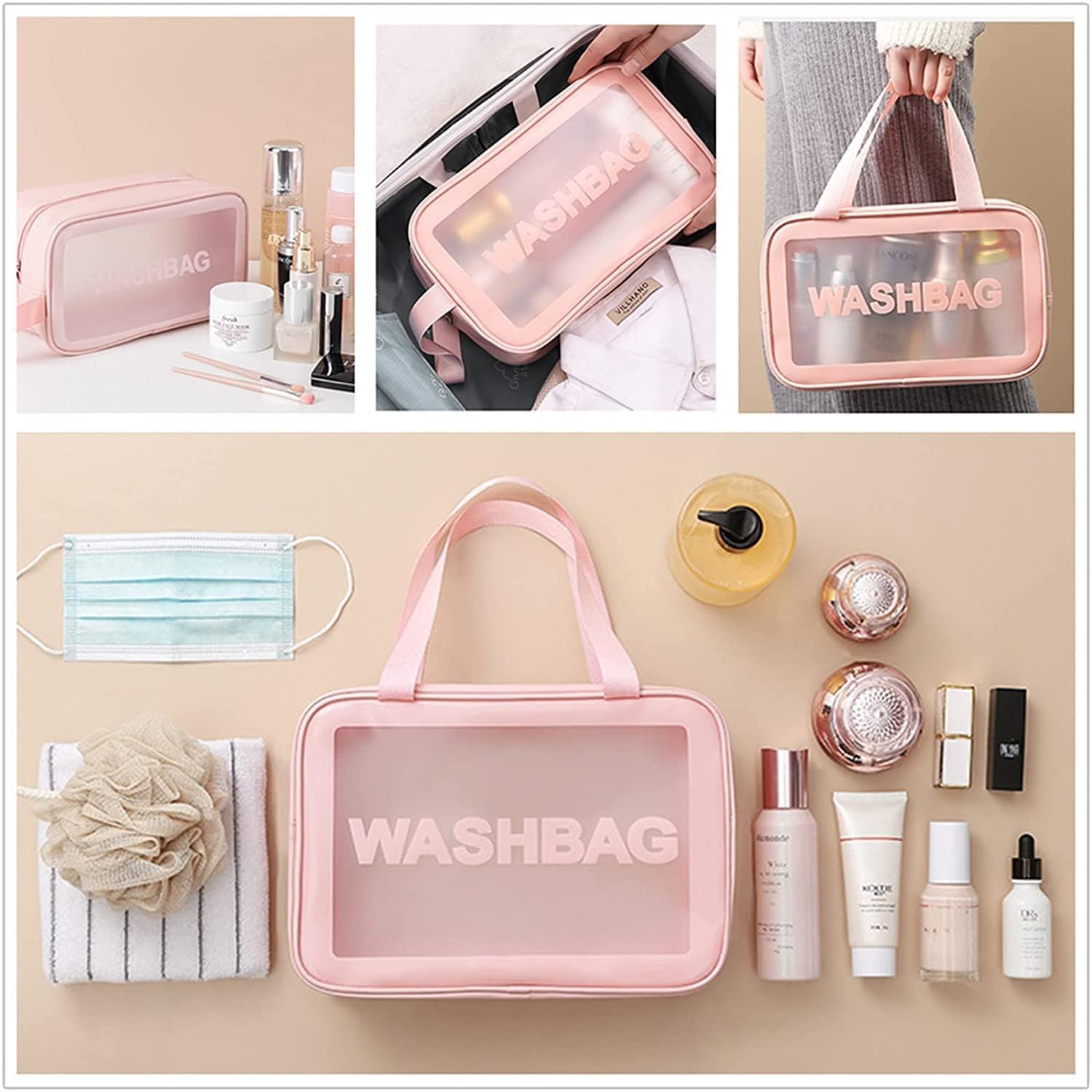 BEHAHAI Makeup Bag Travel Toiletries Organizer Cosmetic Bags Wash Bag Pouch for Travel Kit Toiletry Bag Portable Organizer Case Carry Pouch for Women Bathroom Set of 3. (Pink) 4