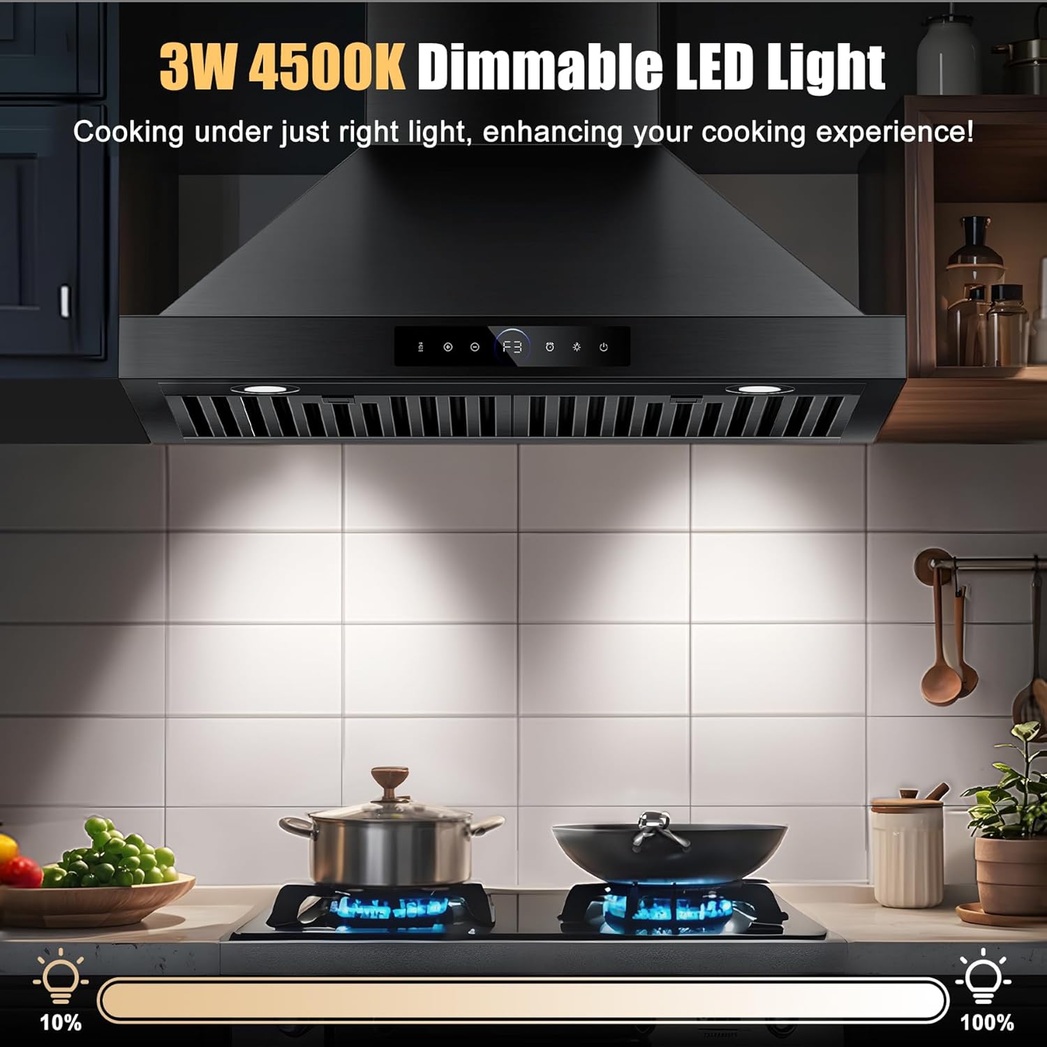 30 inch Range Hood Wall Mount, 1200 CFM with 4-Speed Gesture Sensing & Touch Control, Stainless Steel Ducted Kitchen Stove Vent Hoods with 2 LED Lights, Time Setting, Dishwasher-Safe Baffle Filters