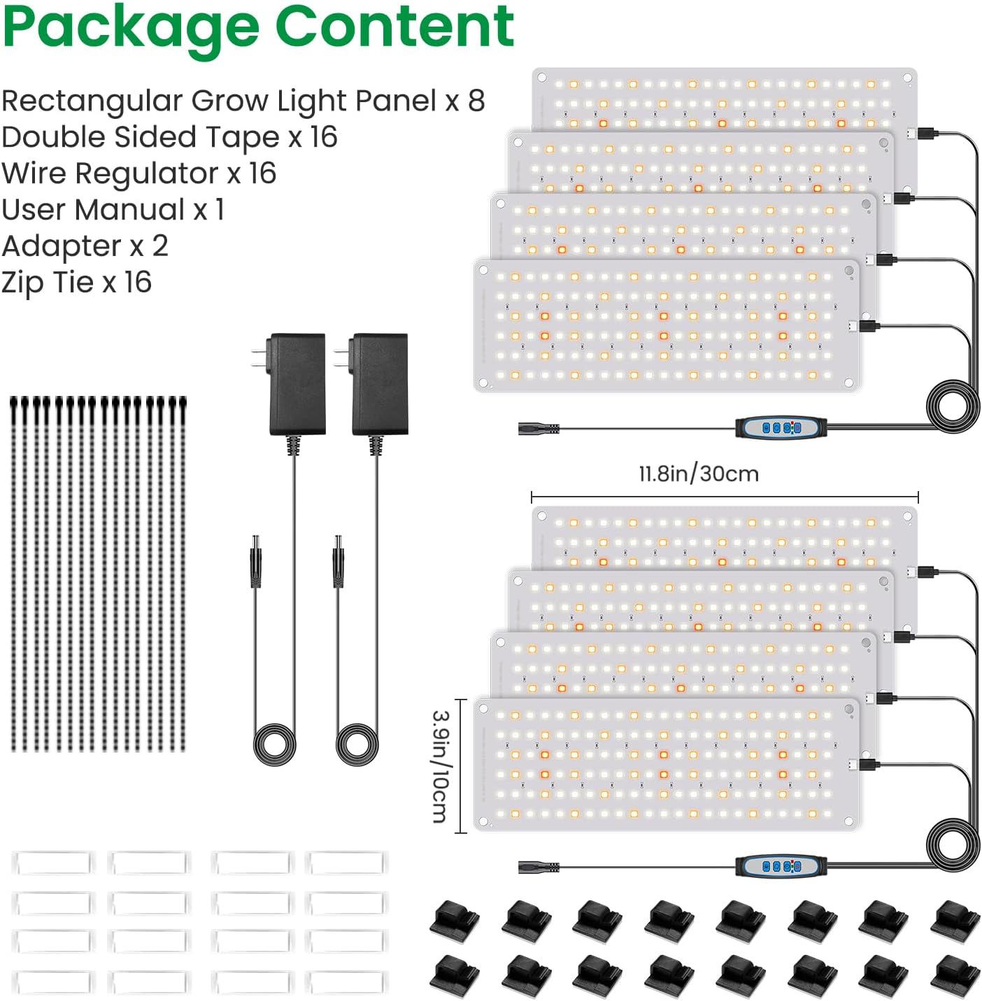 Aumtrly Grow Light, 1104 LED Full Spectrum Plant Lights for Indoor Growing Plants, Grow Lamp for Seed Starting (4 Panel/2 Pack) with UL Adapter, 6/12/16H Timer, 3 Light Modes, 5 Dimmable