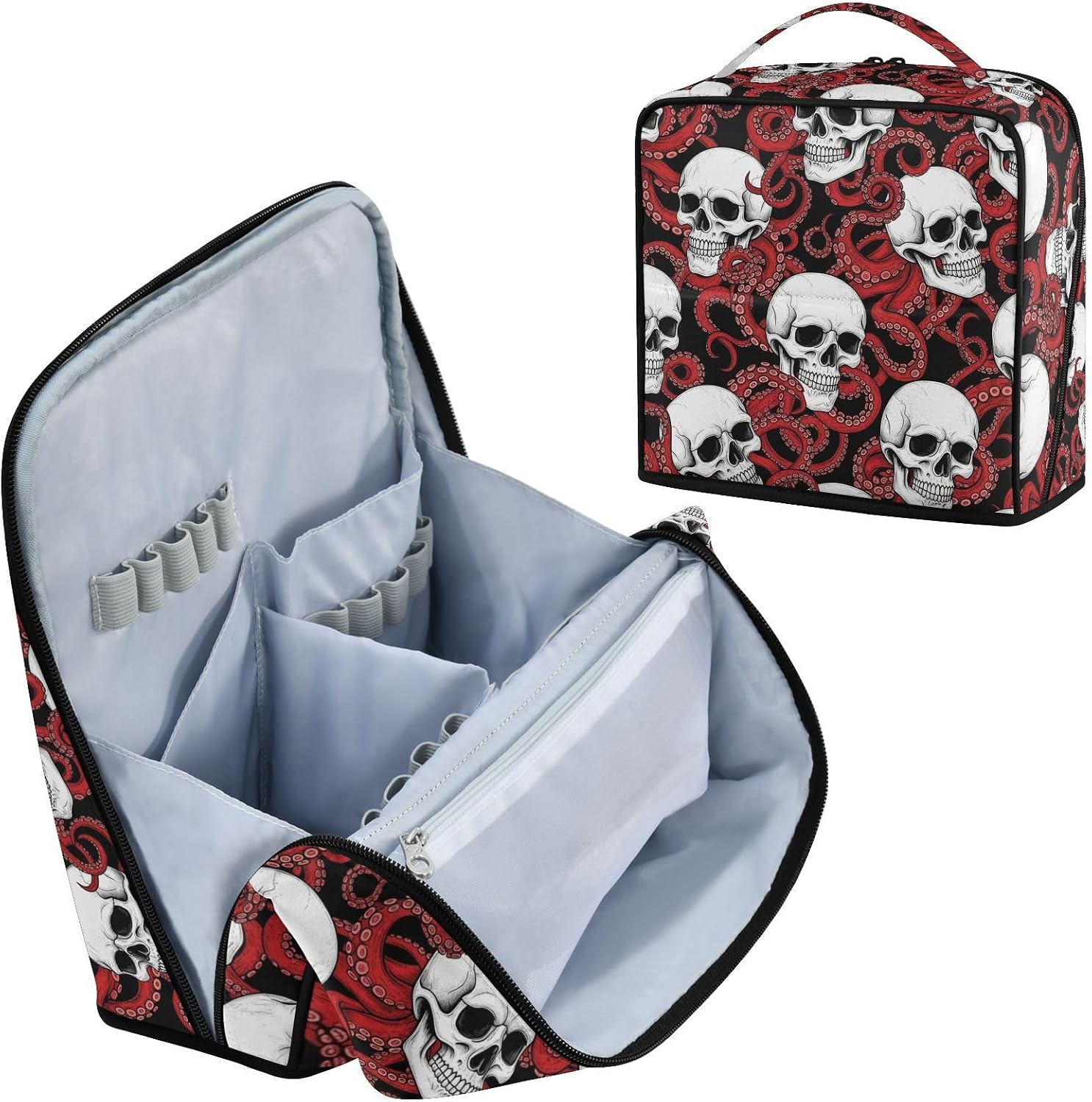 Emelivor Skull Tentacle Makeup Bag Standing Toiletry Bag with Dividers