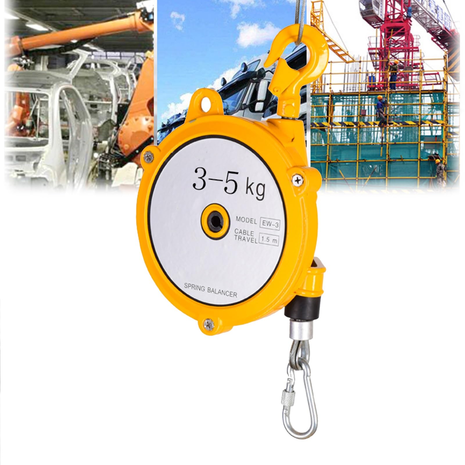 WEKONUMEX Retractable Spring Balancer, Spring Balancer Retractable 1.5m Self Locking For Assembly Lines Multiple Load Capacities 1-60kg(3-5kg)