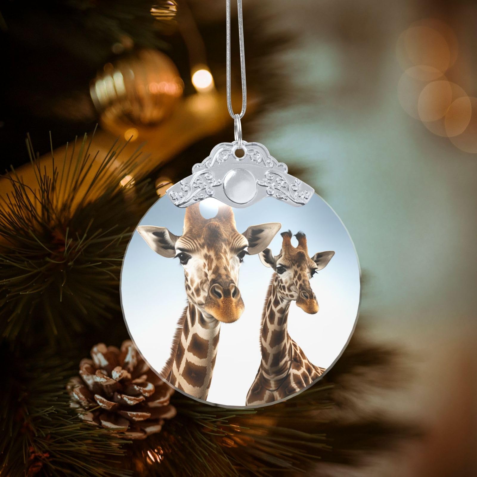 Crystal Christmas Ornaments for Christmas Tree Decoration Hanging Necks of Giraffe Ornament with Gold Ribbon Crafts Round Pendant for Keepsake Gifts Glass Xmas Decor Party Supplies