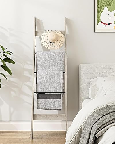 Miniatura 6 de Escalera para manta, para dormitorio, estante decorativo de madera con 4 ganchos extraíbles, organizador de escalera de granja de 5 niveles para