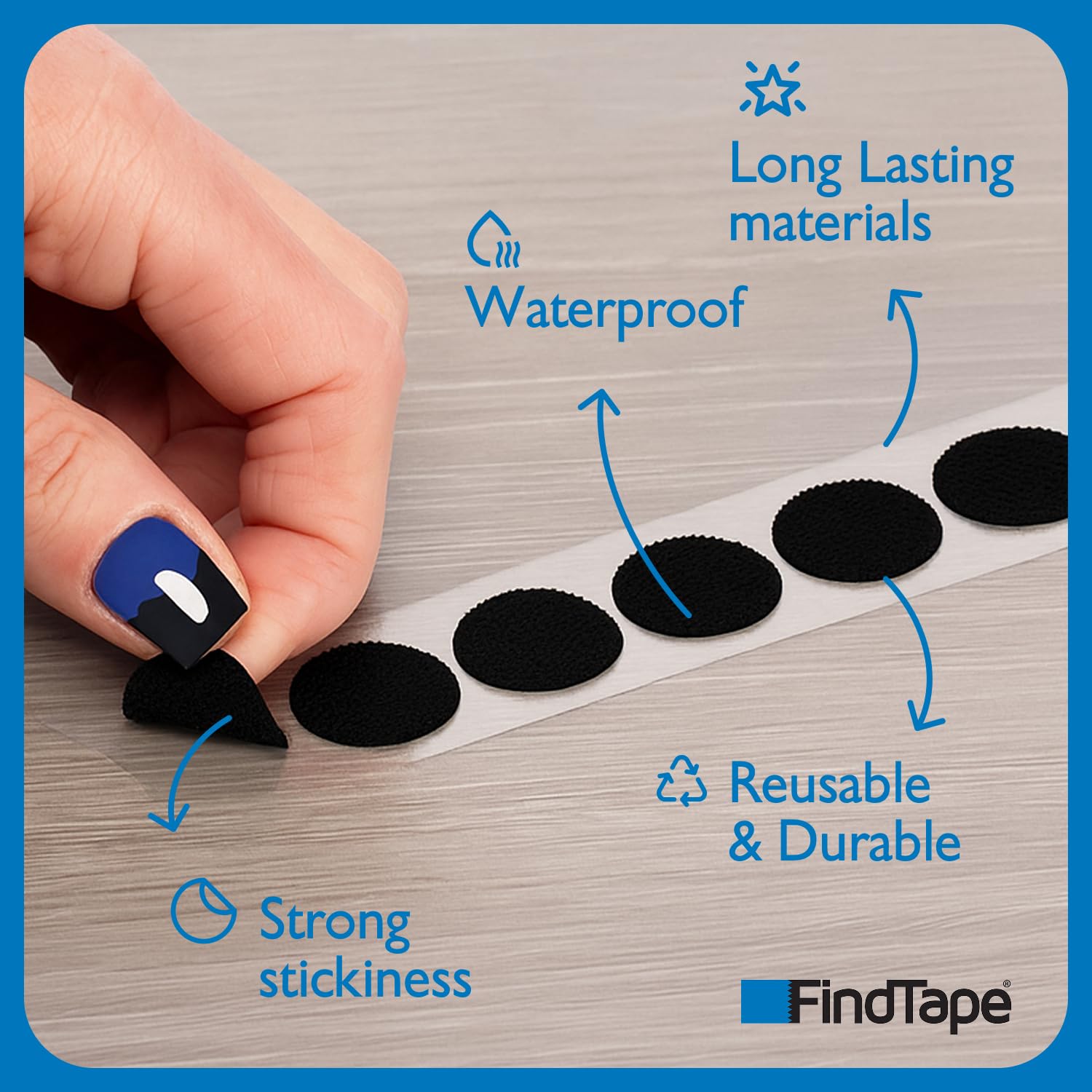 FindTape Puntos autoadhesivos de gancho y bucle de 5/8 de pulgada de diámetro: 1200 per roll/Hook-Side Solamente (Negro)
