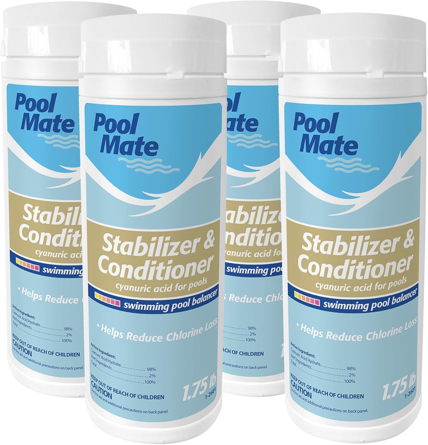 Pool Mate 1.75-Pounds 4-Pack Premium Pool Stabilizer and Conditioner, Concentrated Cyanuric Acid for Pools, Helps Chlorine Last Longer, Made in USA