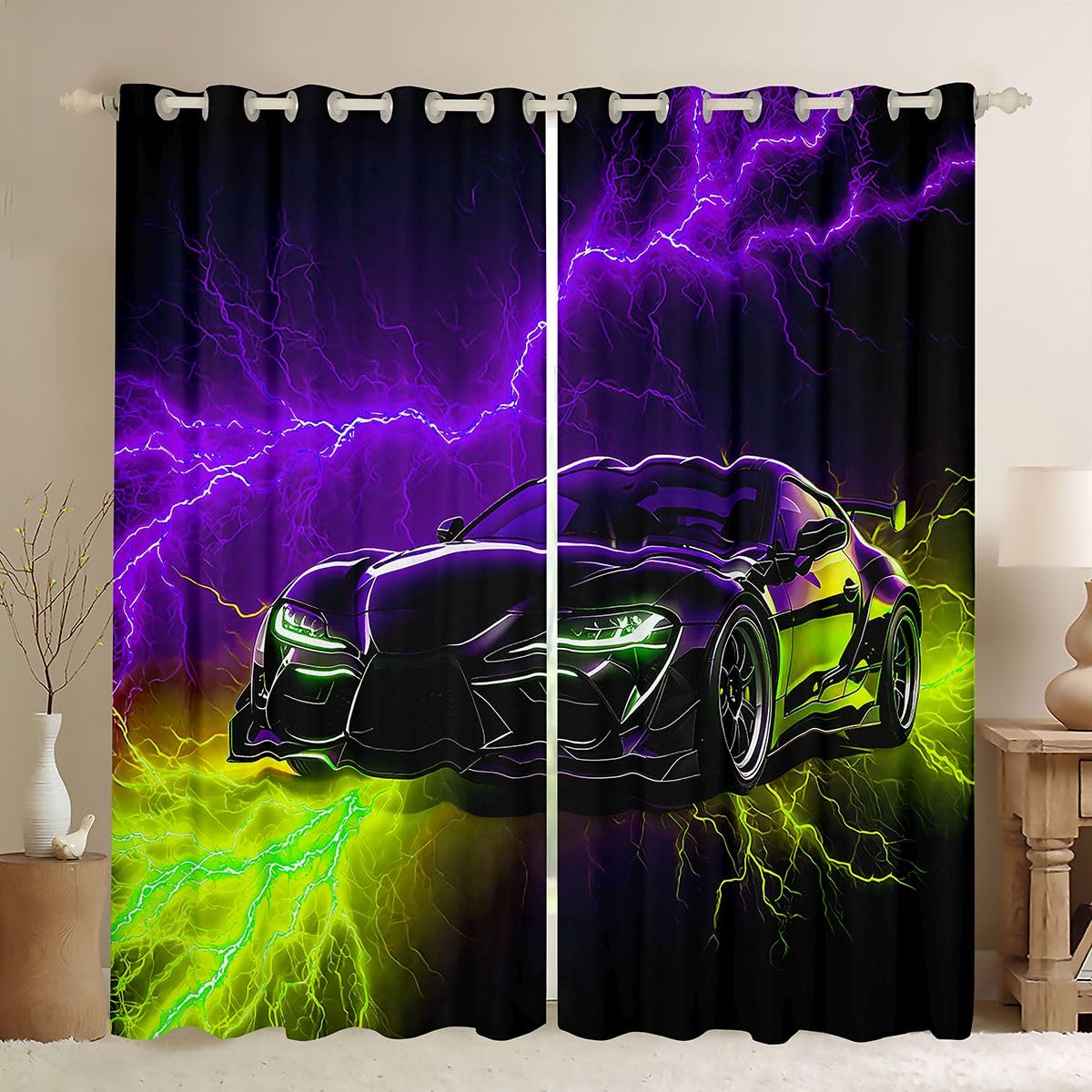 Homemissing Cortinas opacas de coche de carreras para dormitorio, sala de estar, cortinas opacas para oscurecer la habitación, 2 paneles de 46 pulgadas de ancho x 72 pulgadas de largo