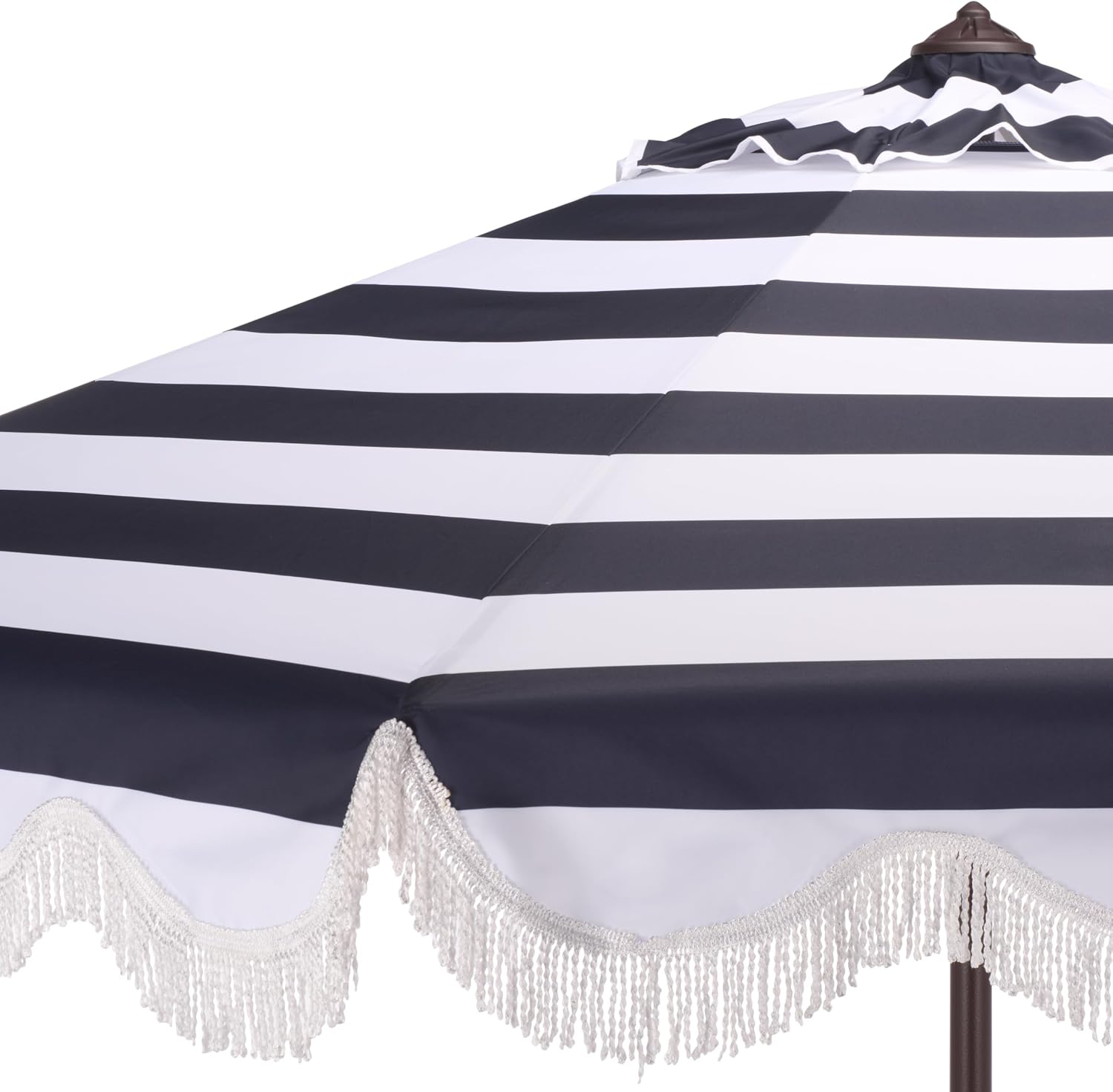 SAFAVIEH Outdoor Patio Furniture Collection – Lucerna 9 Ft Crank Patio Umbrella, Navy Stripe & Brown Pole, Market Umbrella with Crank Lift (PAT8015B)