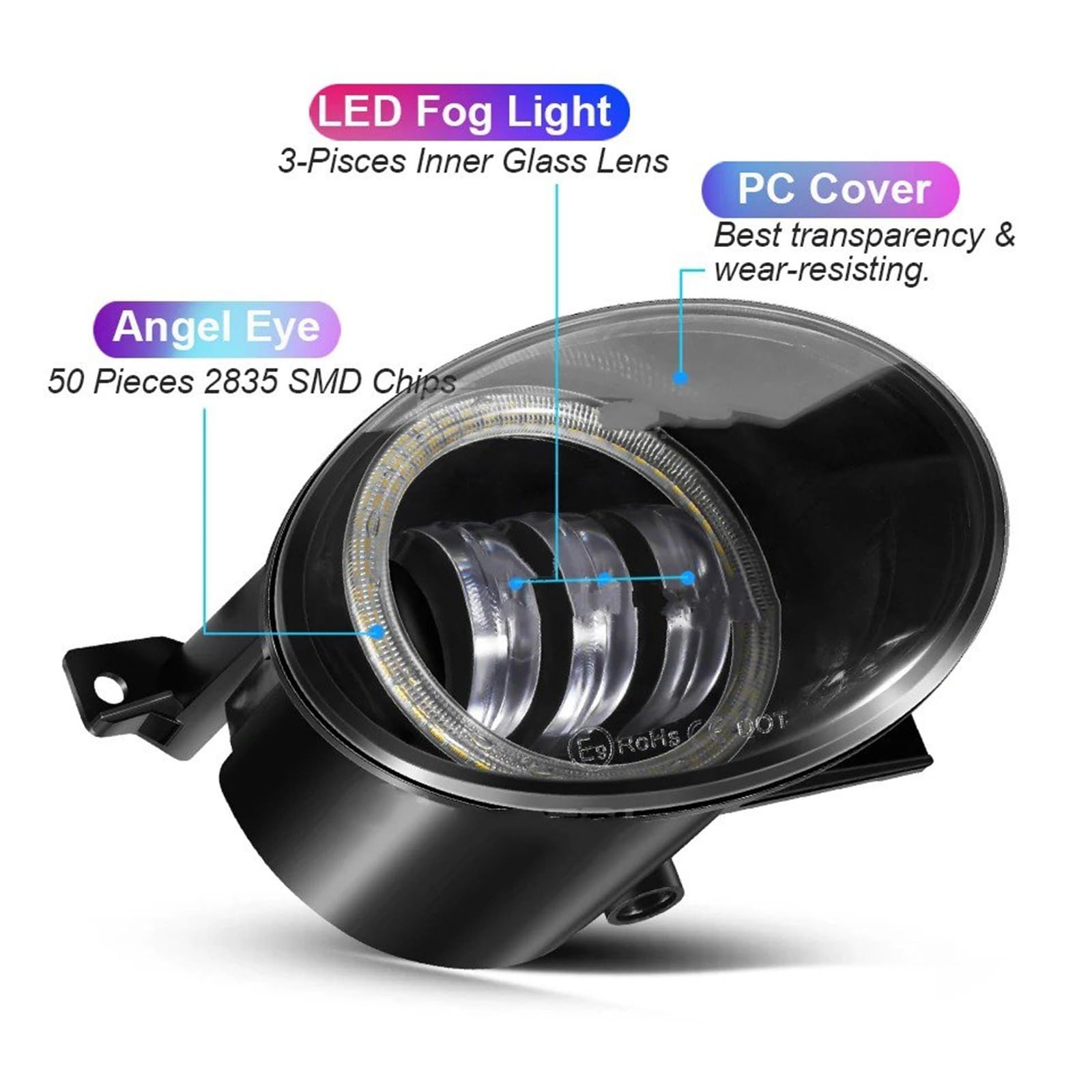 SANCAK Para VW Para Golf Para Jetta 6 Para Tiguan 5N Para Touran Para EOS Para Caddy 2 X Luz LED Antiniebla Lámpara Conducción DRL Ojo Ángel Antiniebla Delantero(Blanco)