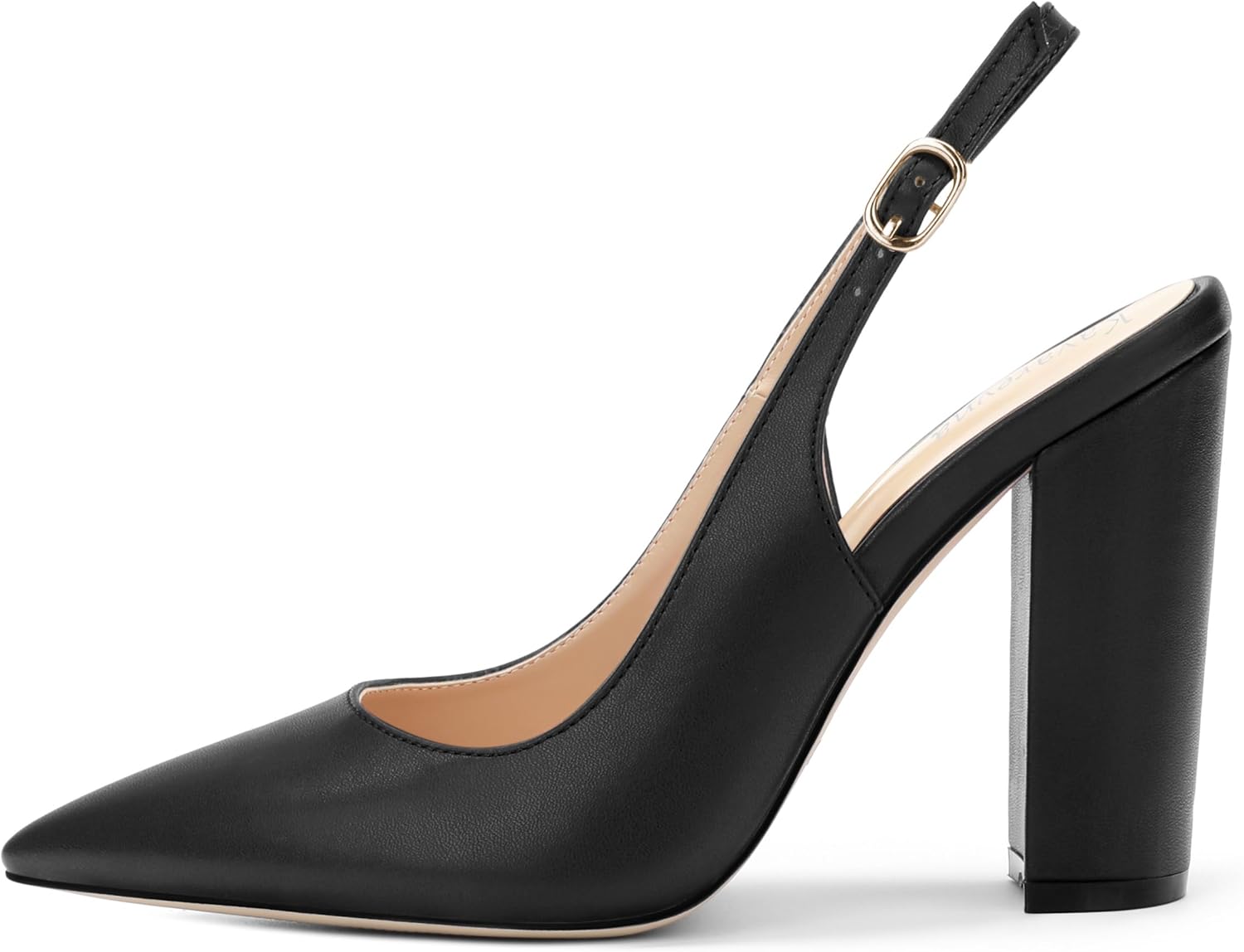 Women's High Chunky Pumps Slingback Pointed Toe Block Heels Dress Wedding Black Matte Size 9 - Image 2