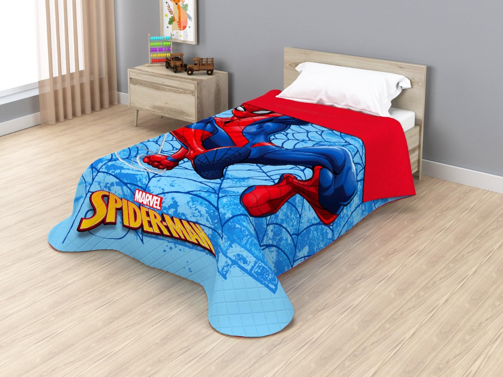 Disney Marvel Jay Franco Bouti Thermosealed Spiderman Swinging In Quilt, 170 x 250 cm, Microfibre, 100gsm Filling JE12742ET