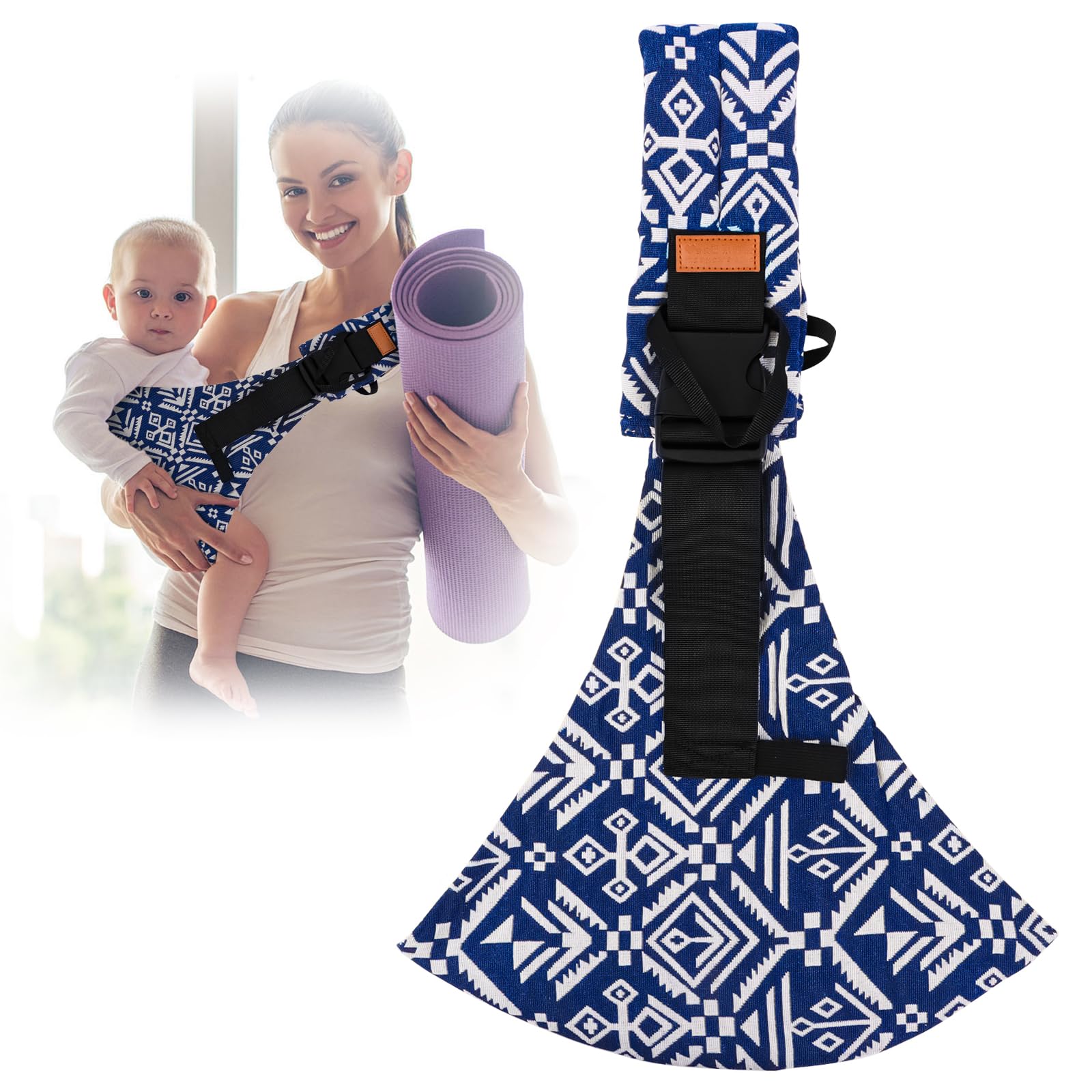 Portabebés Portátil, Portador de Bebé, Ergonómico Portátil, Portabebés Elastico Ajustable para Bebés y Niños Pequeños de 0-36 Meses (azul y blanco)