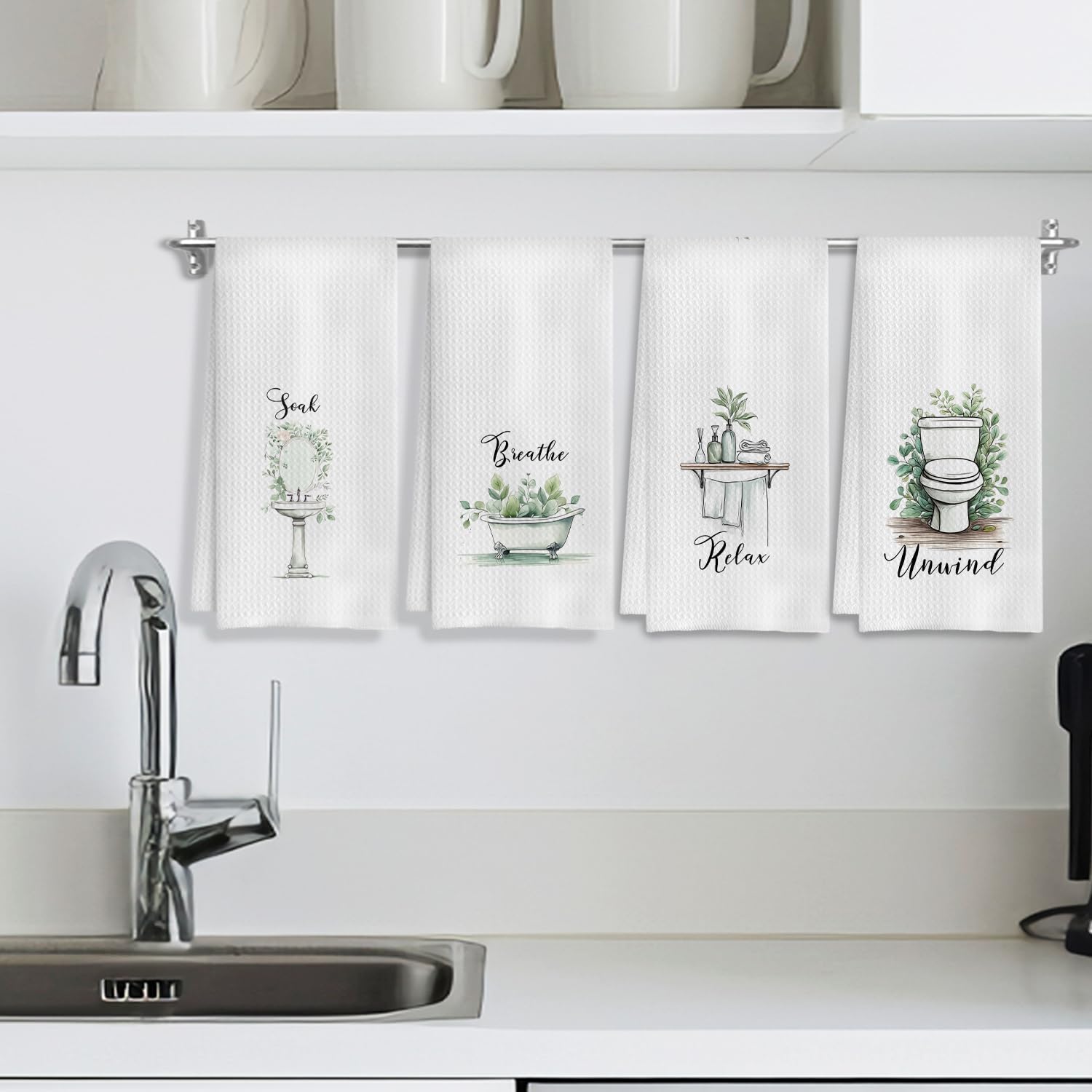 Boho Botanical Bathroom Hand Towels Set of 4, Relax Breathe Soak Unwind Decorative Hand Towels for Gym Yoga Spa Bathroom Decor, 16x24 Inches - Image 3