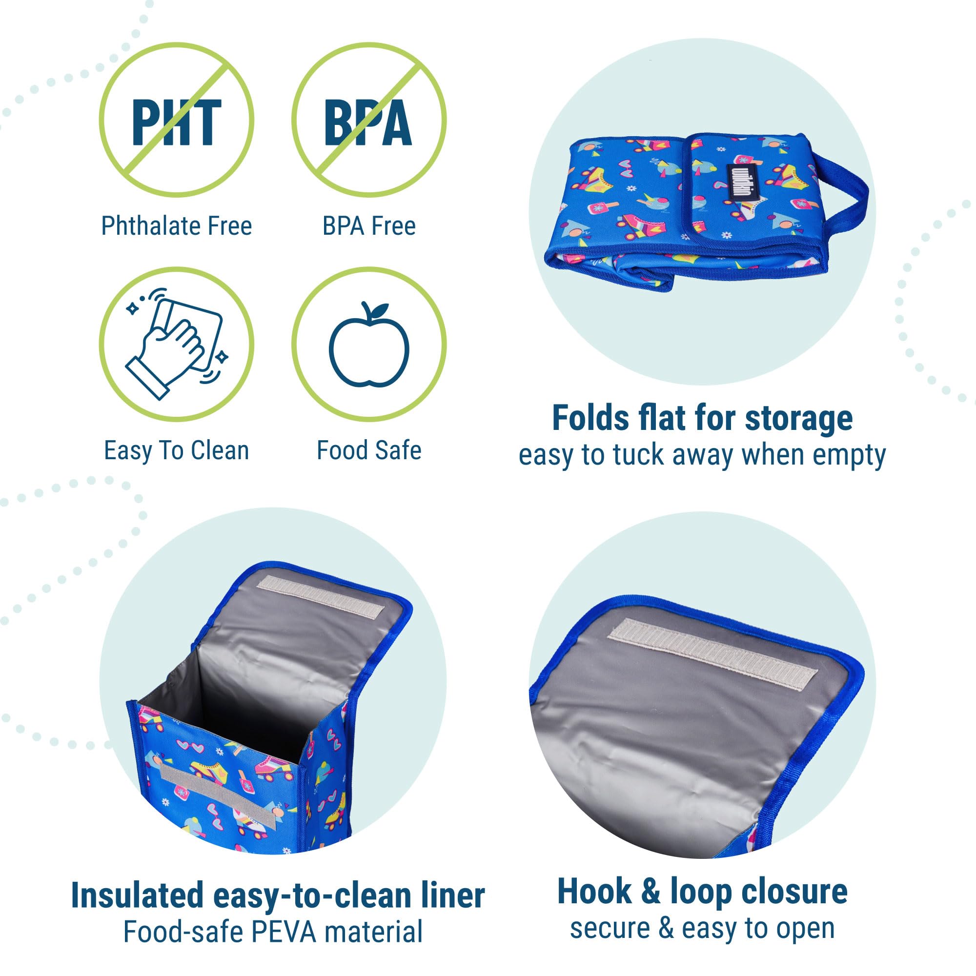 Wildkin Kids Insulated Lunch Bag – Reusable, Ideal for Hot/Cold Snacks, School & Travel - Rad Roller Skates